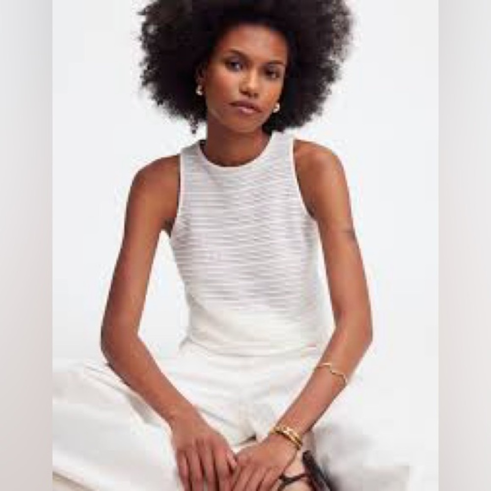 NWT Madewell Crochet-Knit Crewneck Sweater Tank - Bright Ivory - Size XXS